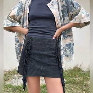 Urban outfitters vintage mini leather skirt with fringes size S